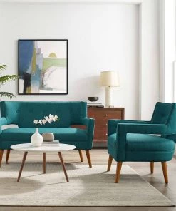 Modway Living Room Sets Sheer Upholstered Fabric Loveseat And Armchair Set Teal