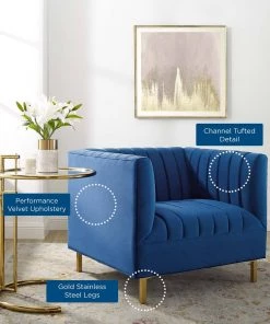 Modway Shift Channel Tufted Performance Velvet Armchair Navy 15 Modway Shift Channel Tufted Performance Velvet Armchair Navy