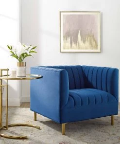 Modway Shift Channel Tufted Performance Velvet Armchair Navy 16 Modway Shift Channel Tufted Performance Velvet Armchair Navy