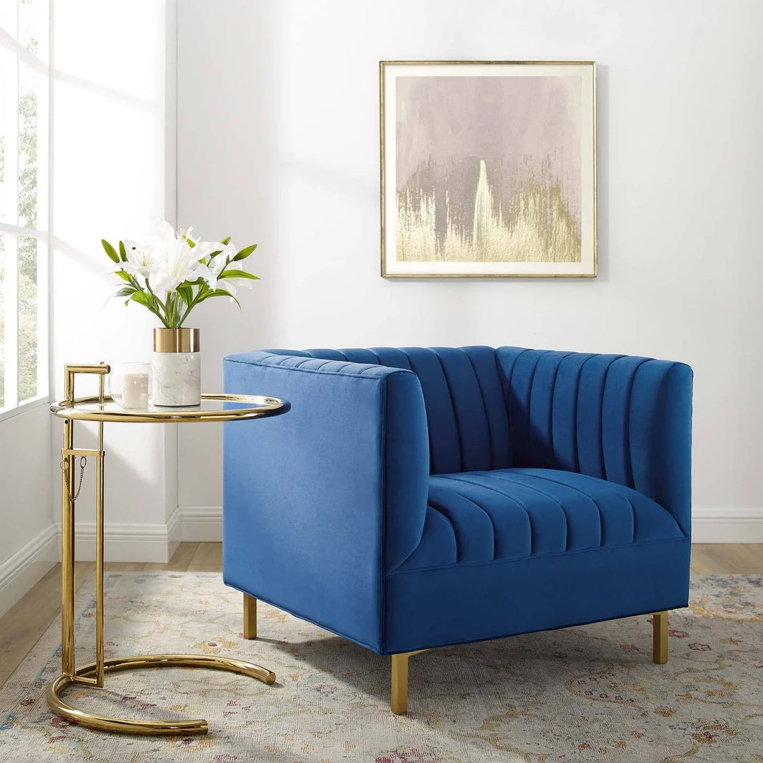 Modway Shift Channel Tufted Performance Velvet Armchair Navy 8 Modway Shift Channel Tufted Performance Velvet Armchair Navy