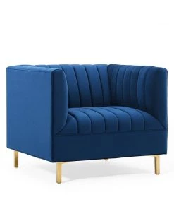 Modway Shift Channel Tufted Performance Velvet Armchair Navy