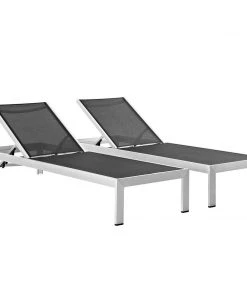 Modway Shore Chaise Outdoor Patio Aluminum Set Of 2 Silver Black