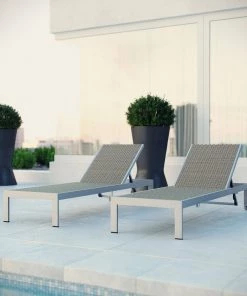 Modway Shore Chaise Outdoor Patio Aluminum Set Of 2 Silver Gray