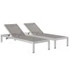 Modway Shore Chaise Outdoor Patio Aluminum Set Of 2 Silver Gray Lounge Chair Outdoor