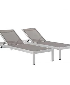 Modway Shore Chaise Outdoor Patio Aluminum Set Of 2 Silver Gray Lounge Chair Outdoor