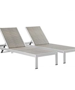 Modway Shore Chaise Outdoor Patio Aluminum Set Of 2 Silver Gray
