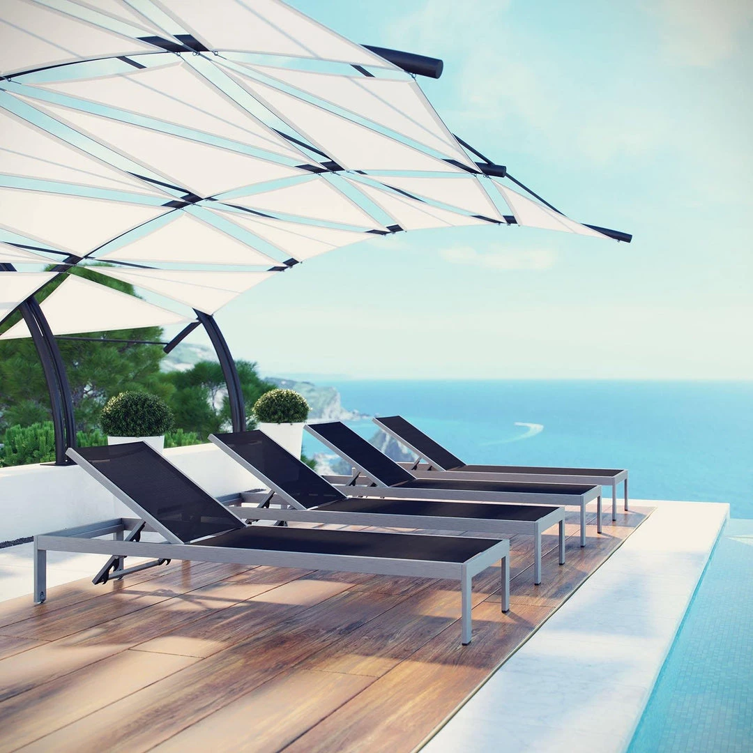 Modway Shore Chaise Outdoor Patio Aluminum Set Of 4 Silver Black Lounge Chair Outdoor 5 Modway Shore Chaise Outdoor Patio Aluminum Set Of 4 Silver Black Lounge Chair Outdoor