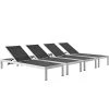 Modway Shore Chaise Outdoor Patio Aluminum Set Of 4 Silver Black Lounge Chair Outdoor