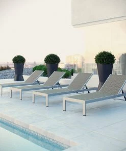 Modway Shore Chaise Outdoor Patio Aluminum Set Of 4 Silver Gray