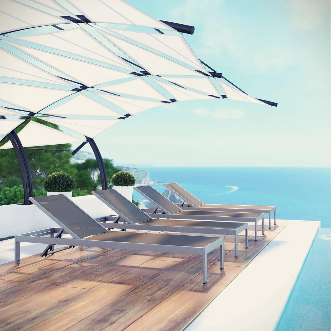 Modway Shore Chaise Outdoor Patio Aluminum Set Of 4 Silver Gray Lounge Chair Outdoor 5 Modway Shore Chaise Outdoor Patio Aluminum Set Of 4 Silver Gray Lounge Chair Outdoor