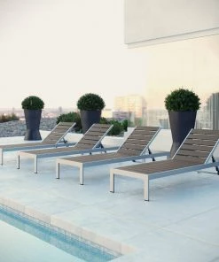 Modway Shore Chaise Outdoor Patio Aluminum Set Of 4 Silver Gray