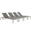Modway Shore Chaise Outdoor Patio Aluminum Set Of 4 Silver Gray