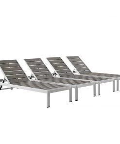 Modway Shore Chaise Outdoor Patio Aluminum Set Of 4 Silver Gray