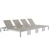 Modway Shore Chaise Outdoor Patio Aluminum Set Of 4 Silver Gray