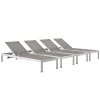 Modway Shore Chaise Outdoor Patio Aluminum Set Of 4 Silver Gray Lounge Chair Outdoor