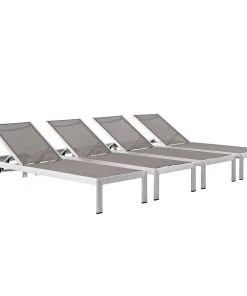 Modway Shore Chaise Outdoor Patio Aluminum Set Of 4 Silver Gray Lounge Chair Outdoor