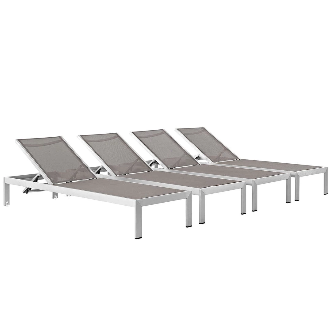 Modway Shore Chaise Outdoor Patio Aluminum Set Of 4 Silver Gray Lounge Chair Outdoor 1 Modway Shore Chaise Outdoor Patio Aluminum Set Of 4 Silver Gray Lounge Chair Outdoor