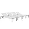 Modway Shore Chaise Outdoor Patio Aluminum Set Of 4 Silver White