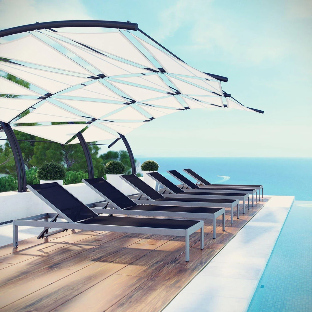 Modway Shore Chaise Outdoor Patio Aluminum Set Of 6 Silver Black 5 Modway Shore Chaise Outdoor Patio Aluminum Set Of 6 Silver Black