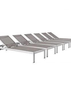 Modway Lounge Chair Outdoor Shore Chaise Outdoor Patio Aluminum Set Of 6 Silver Gray
