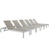 Modway Shore Chaise Outdoor Patio Aluminum Set Of 6 Silver Gray Lounge Chair Outdoor