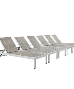 Modway Shore Chaise Outdoor Patio Aluminum Set Of 6 Silver Gray Lounge Chair Outdoor