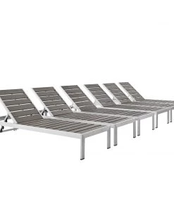 Modway Shore Chaise Outdoor Patio Aluminum Set Of 6 Silver Gray Lounge Chair Outdoor
