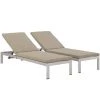 Modway Shore Chaise With Cushions Outdoor Patio Aluminum Set Of 2 Silver Beige Lounge Chair Outdoor