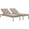 Modway Shore Chaise With Cushions Outdoor Patio Aluminum Set Of 2 Silver Mocha Lounge Chair Outdoor