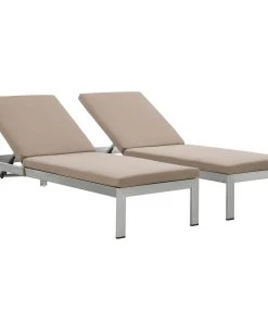 Modway Shore Chaise With Cushions Outdoor Patio Aluminum Set Of 2 Silver Mocha Lounge Chair Outdoor