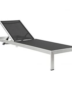 Modway Shore Chaise With Cushions Outdoor Patio Aluminum Set Of 2 Silver Navy Lounge Chair Outdoor