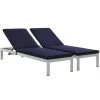 Modway Shore Chaise With Cushions Outdoor Patio Aluminum Set Of 2 Silver Navy Lounge Chair Outdoor