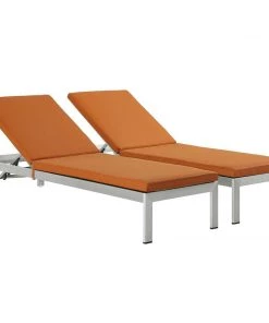 Modway Shore Chaise With Cushions Outdoor Patio Aluminum Set Of 2 Silver Orange Lounge Chair Outdoor