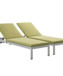 Modway Lounge Chair Outdoor Shore Chaise With Cushions Outdoor Patio Aluminum Set Of 2 Silver Peridot