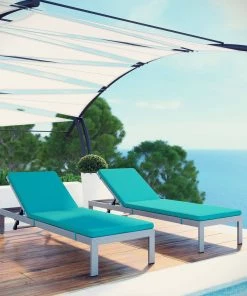 Modway Shore Chaise With Cushions Outdoor Patio Aluminum Set Of 2 Silver Turquoise