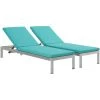 Modway Shore Chaise With Cushions Outdoor Patio Aluminum Set Of 2 Silver Turquoise