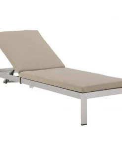 Modway Shore Chaise With Cushions Outdoor Patio Aluminum Set Of 4 Silver Beige Lounge Chair Outdoor