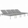 Modway Shore Chaise With Cushions Outdoor Patio Aluminum Set Of 4 Silver Gray Lounge Chair Outdoor