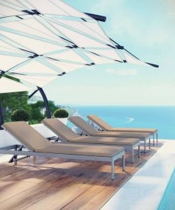 Modway Lounge Chair Outdoor Shore Chaise With Cushions Outdoor Patio Aluminum Set Of 4 Silver Mocha