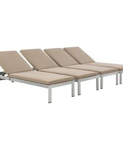 Modway Lounge Chair Outdoor Shore Chaise With Cushions Outdoor Patio Aluminum Set Of 4 Silver Mocha