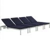 Modway Lounge Chair Outdoor Shore Chaise With Cushions Outdoor Patio Aluminum Set Of 4 Silver Navy