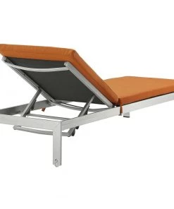 Modway Shore Chaise With Cushions Outdoor Patio Aluminum Set Of 4 Silver Orange