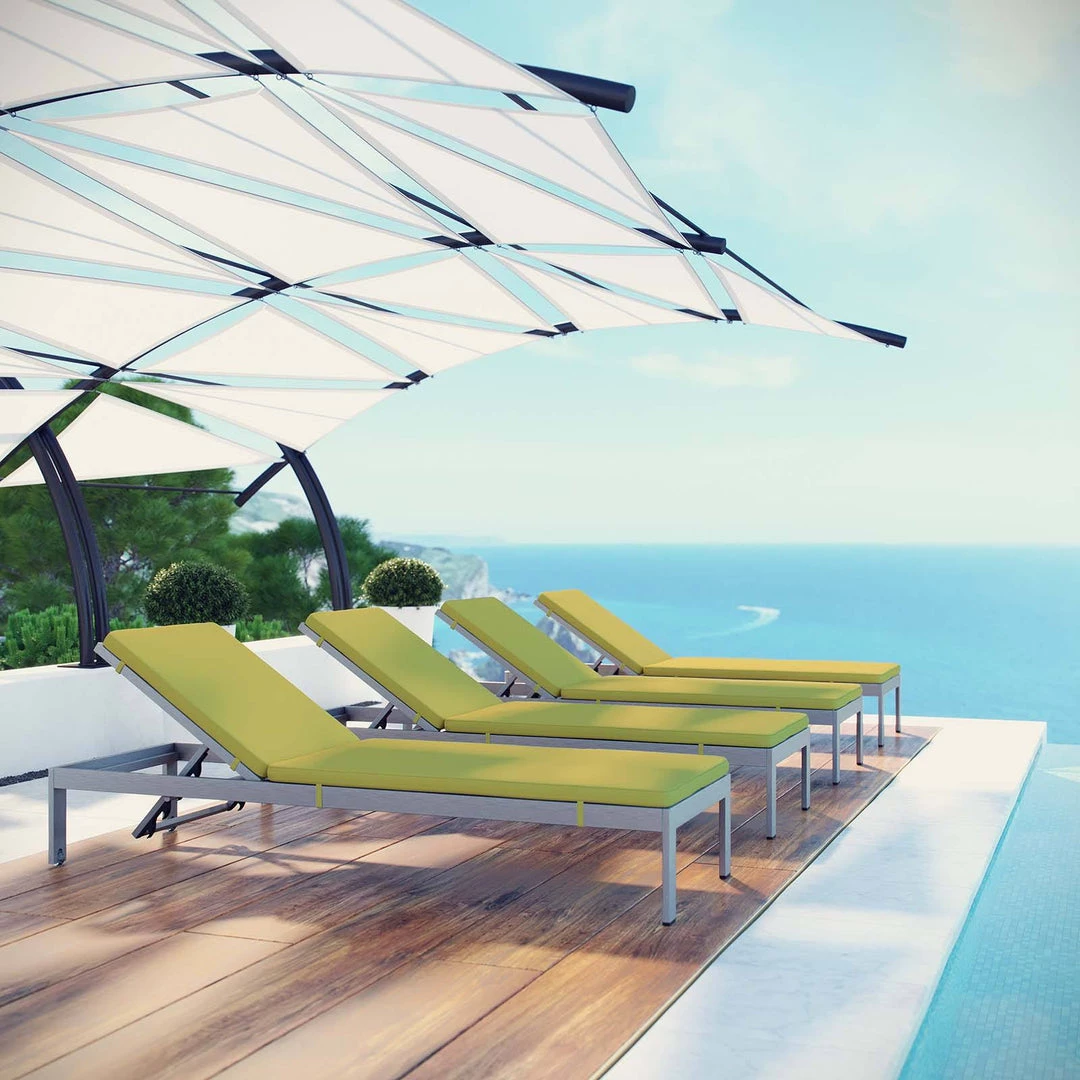 Modway Shore Chaise With Cushions Outdoor Patio Aluminum Set Of 4 Silver Peridot Lounge Chair Outdoor 6 Modway Shore Chaise With Cushions Outdoor Patio Aluminum Set Of 4 Silver Peridot Lounge Chair Outdoor