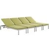 Modway Shore Chaise With Cushions Outdoor Patio Aluminum Set Of 4 Silver Peridot Lounge Chair Outdoor