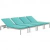 Modway Shore Chaise With Cushions Outdoor Patio Aluminum Set Of 4 Silver Turquoise Lounge Chair Outdoor