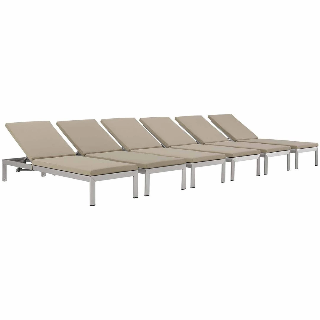 Modway Shore Chaise With Cushions Outdoor Patio Aluminum Set Of 6 Silver Beige Lounge Chair Outdoor 1 Modway Shore Chaise With Cushions Outdoor Patio Aluminum Set Of 6 Silver Beige Lounge Chair Outdoor