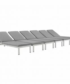 Modway Shore Chaise With Cushions Outdoor Patio Aluminum Set Of 6 Silver Gray