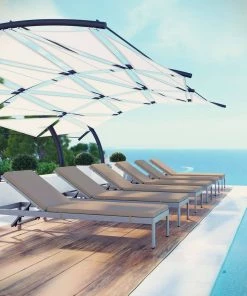 Modway Lounge Chair Outdoor Shore Chaise With Cushions Outdoor Patio Aluminum Set Of 6 Silver Mocha