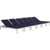 Modway Lounge Chair Outdoor Shore Chaise With Cushions Outdoor Patio Aluminum Set Of 6 Silver Navy