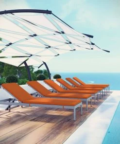 Modway Shore Chaise With Cushions Outdoor Patio Aluminum Set Of 6 Silver Orange Lounge Chair Outdoor